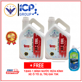 Combo 2 can nước làm mát xe ô tô màu đỏ Maxcool 4L tặng nước rửa kính 2L