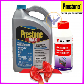 Combo nước làm mát động cơ xe ô tô PRESTONE MAX EUROPEAN  3.78L màu xanh dương + Súc két nước Wurth