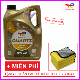 Dầu nhớt ô tô cao cấp tổng hợp Total Quartz 9000 0W-30 can 5L - tặng Khăn lau xe ô tô